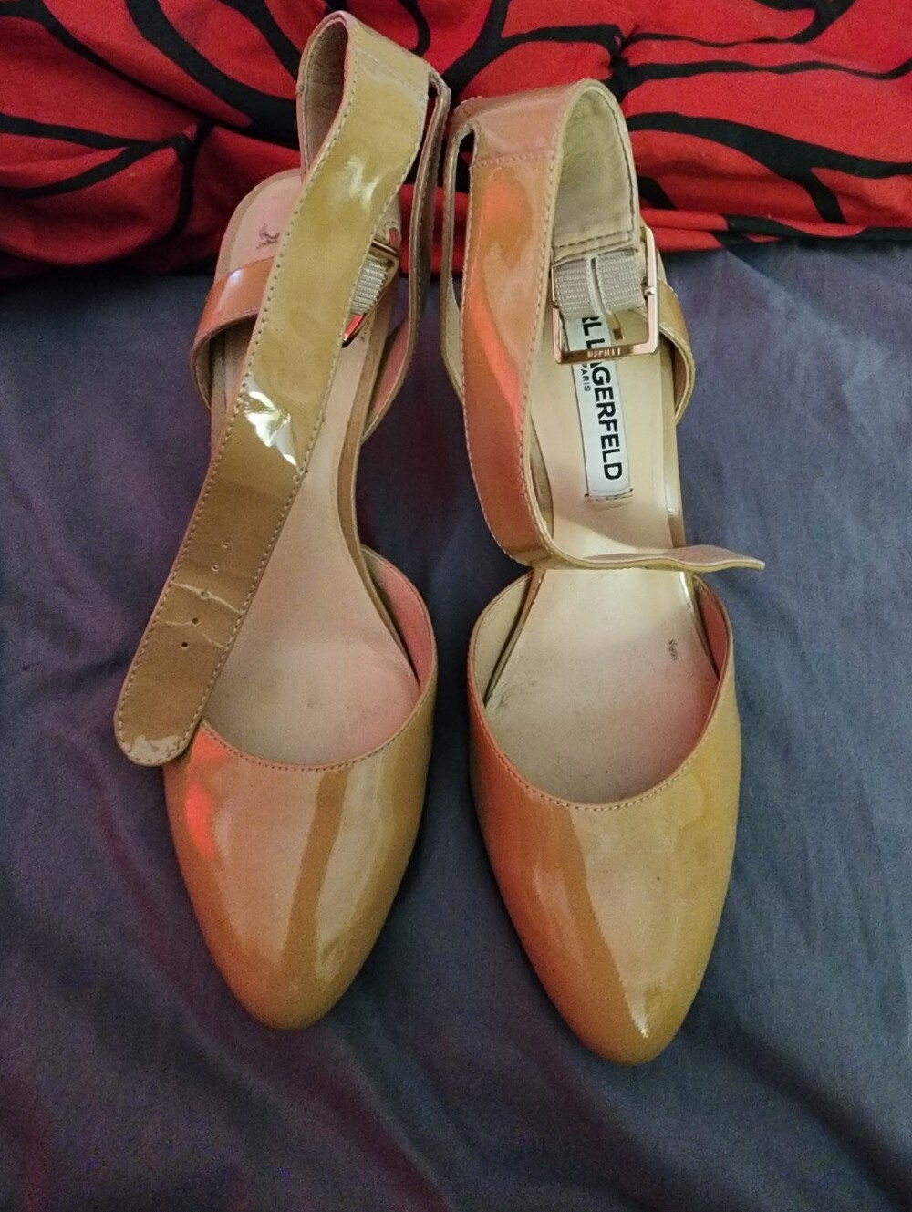 Karl Lagerfeld Nude Patent Pointed-Toe Slingback Pumps